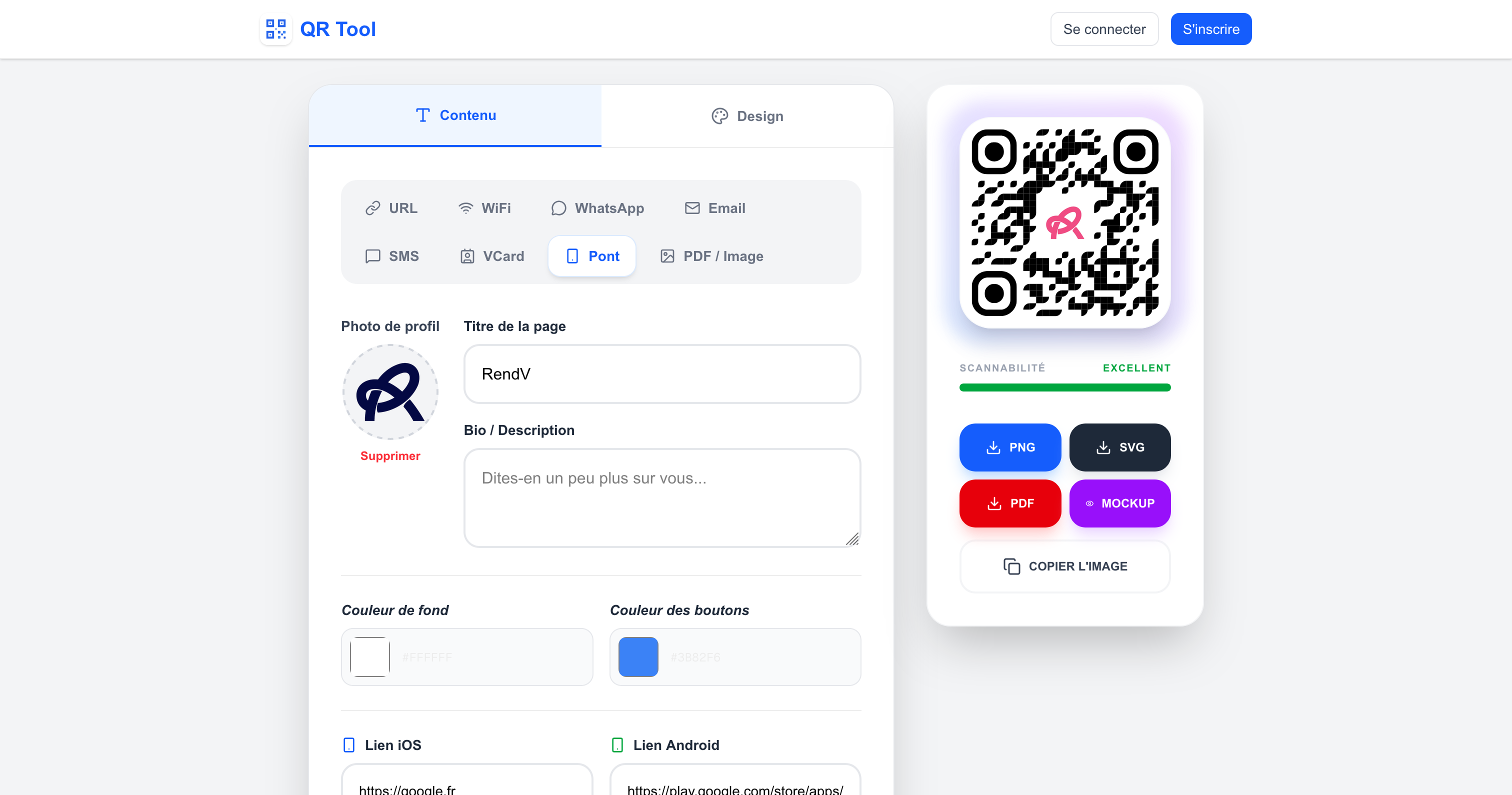 Capture d'écran du projet QRTool
