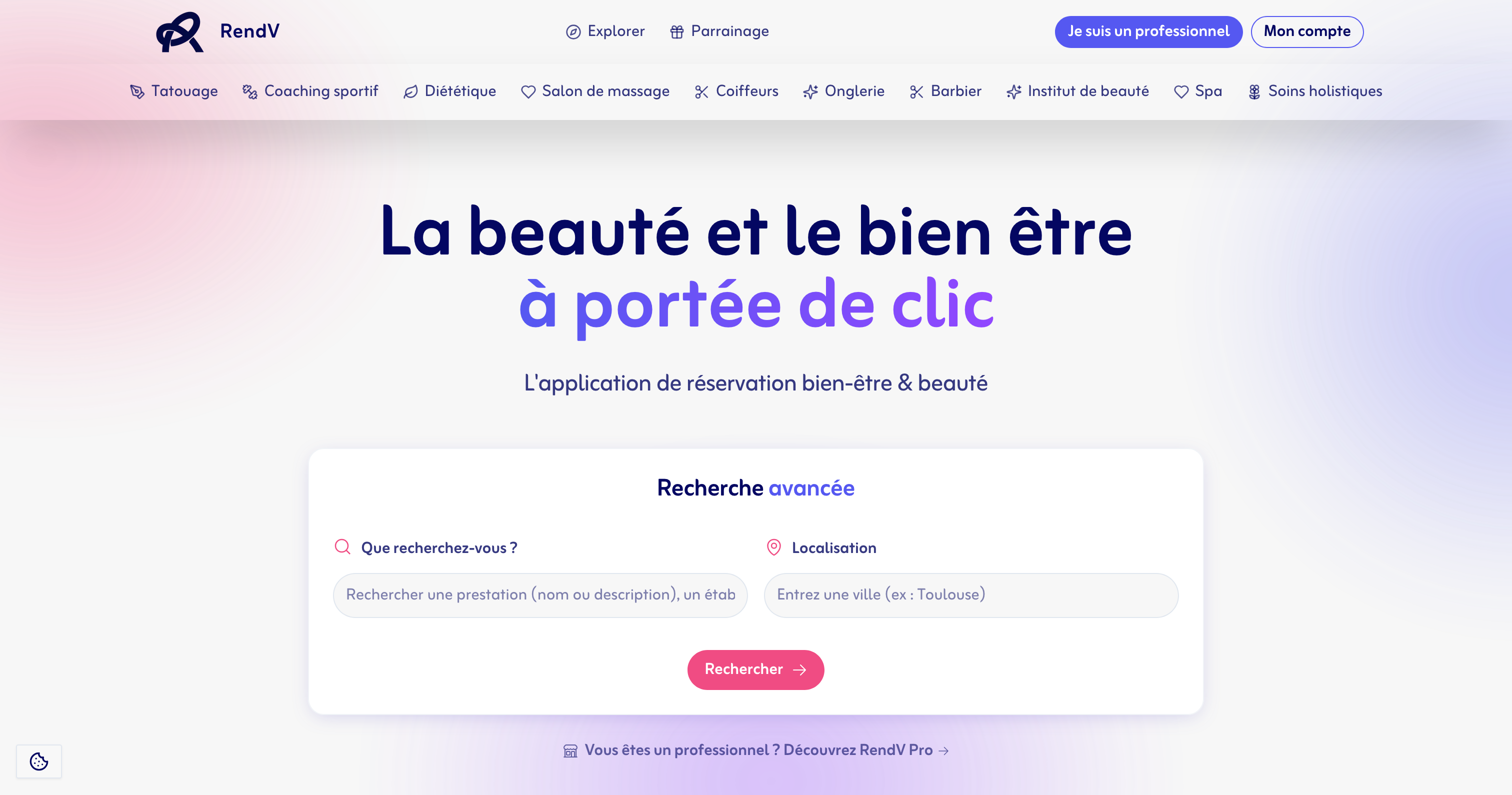 Capture d'écran du projet RendV